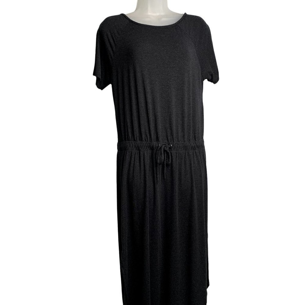 Sweaty Betty Artemis Pullover Lounge Dress Midi Black Open Back SZ L Grey